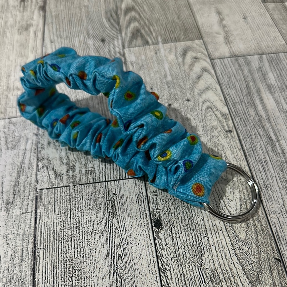 Blue Key & Card Holder with Metal Loop and Soft Texture